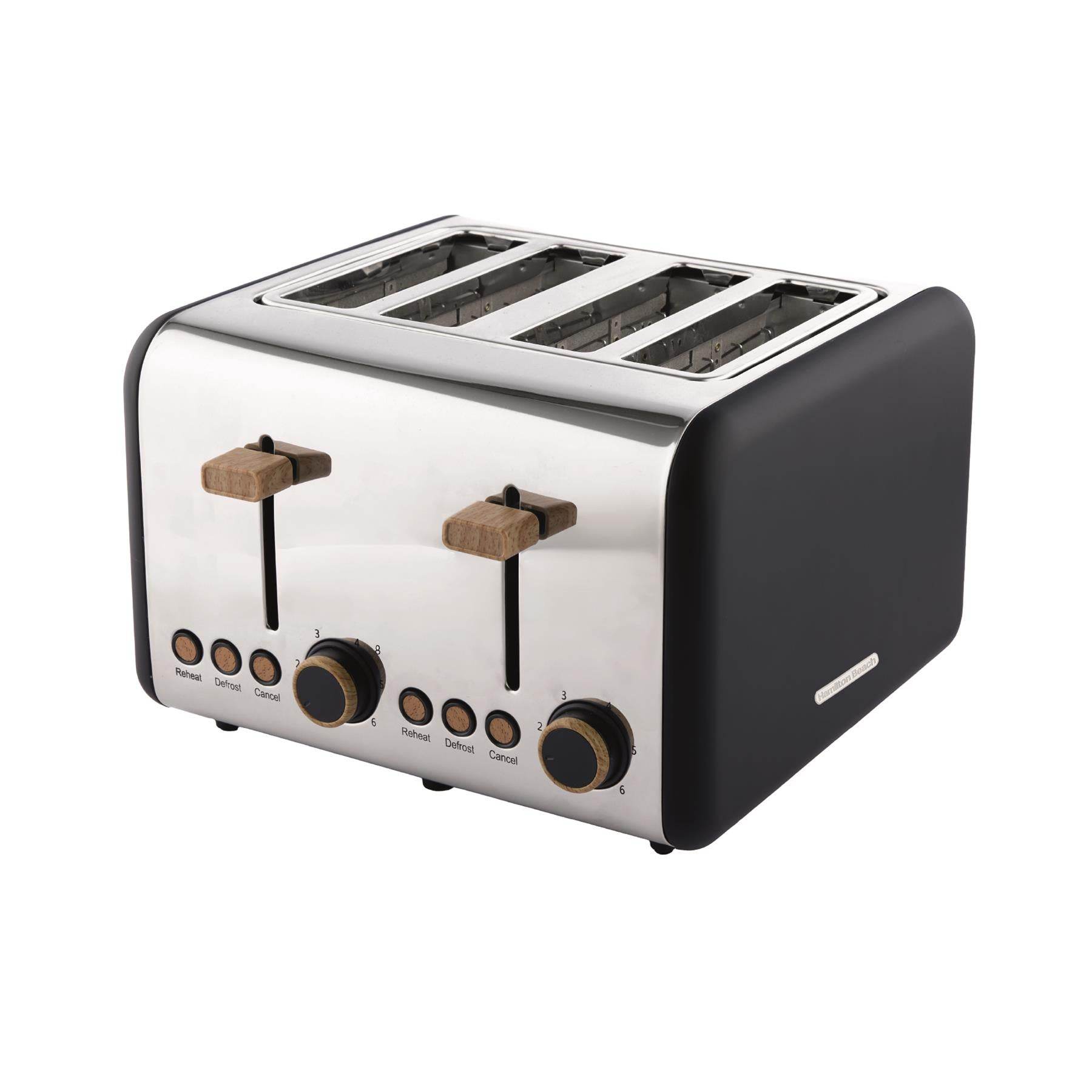 Hamilton Beach Scandi 4 Slice Toaster - Matte Black with Wood Effect - Hamilton Beach UK