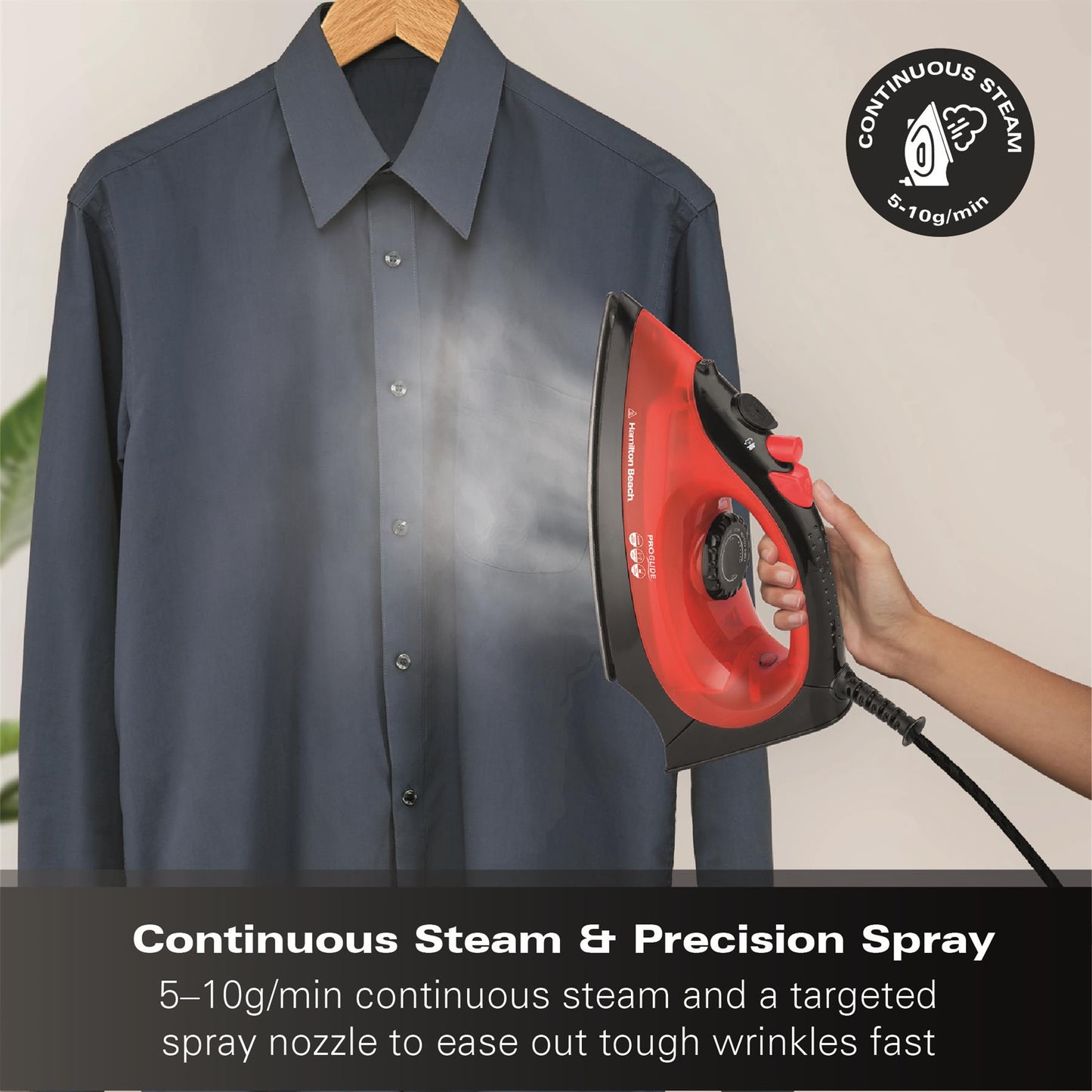 Hamilton Beach ProGlide 2200W Corded Steam Iron - Red & Black