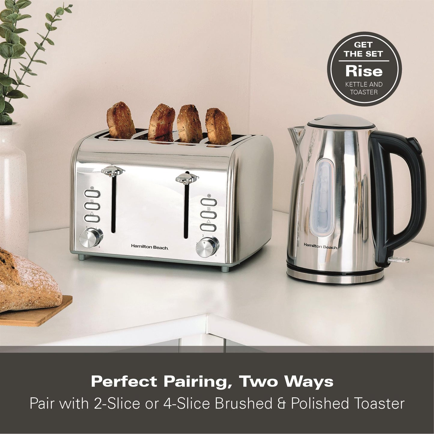 Hamilton Beach Rise 4 Slice Brushed & Polished Stainless Steel Toaster