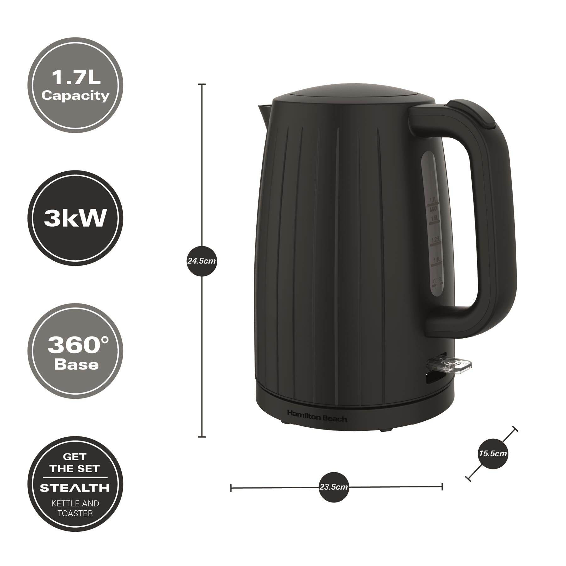 Hamilton Beach Stealth 1.7L Textured Kettle - Matte Black - Hamilton Beach UK