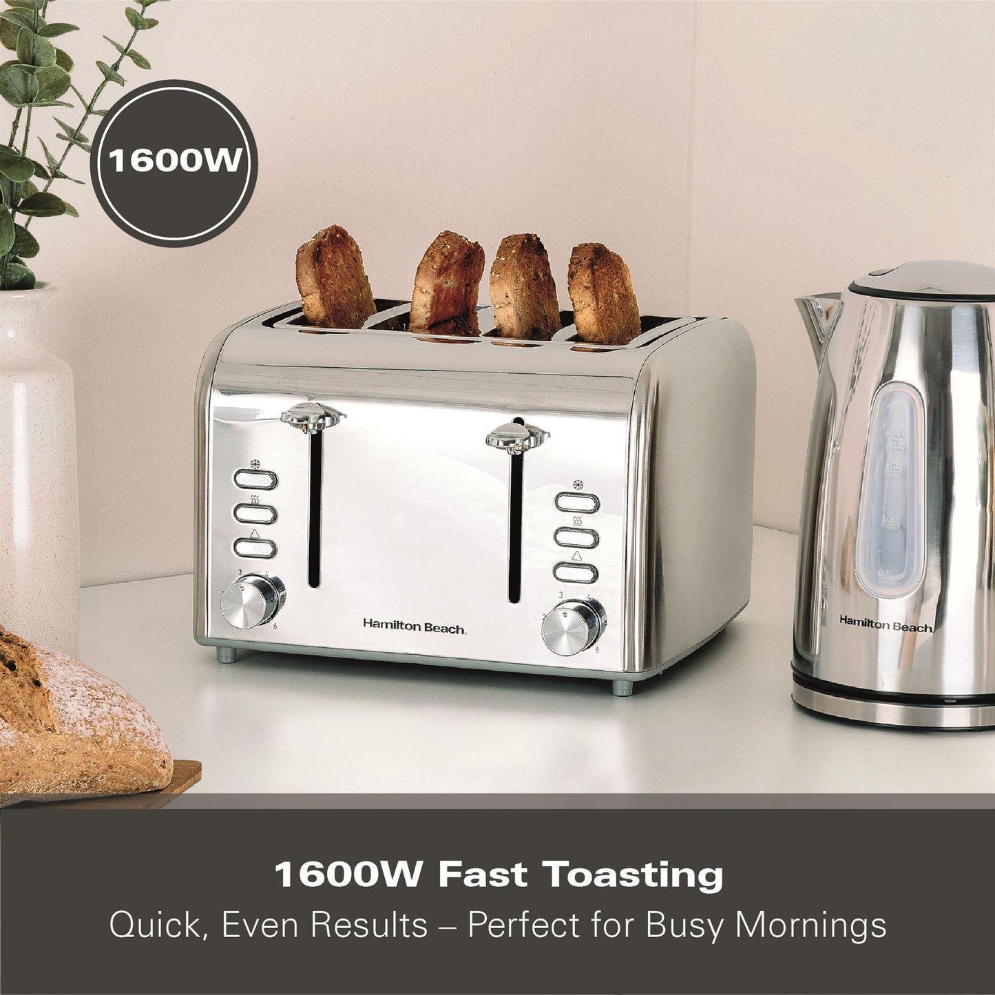 Hamilton Beach Rise 4 Slice Brushed & Polished Stainless Steel Toaster