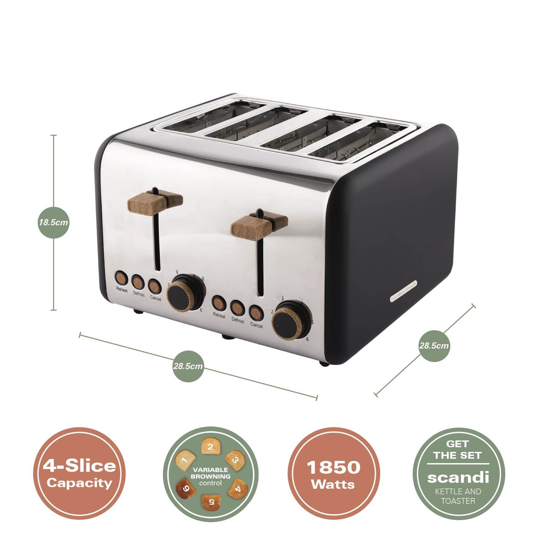Hamilton Beach Scandi 4 Slice Toaster - Matte Black with Wood Effect - Hamilton Beach UK