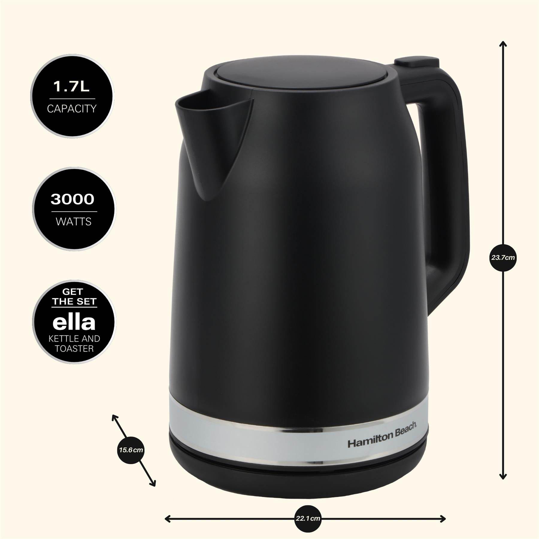 Hamilton Beach Ella 1.7L Kettle - Matte Black - Hamilton Beach UK