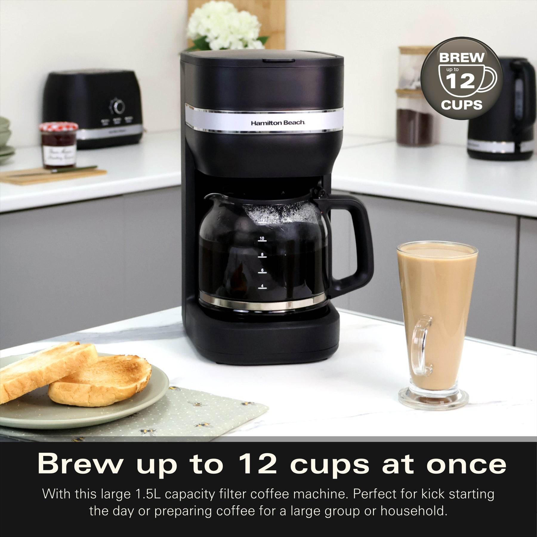 Hamilton Beach Ella 1.5L Filter Coffee Machine - Matte Black - Hamilton Beach UK