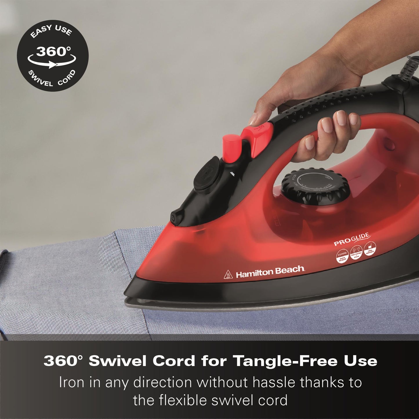 Hamilton Beach ProGlide 2200W Corded Steam Iron - Red & Black