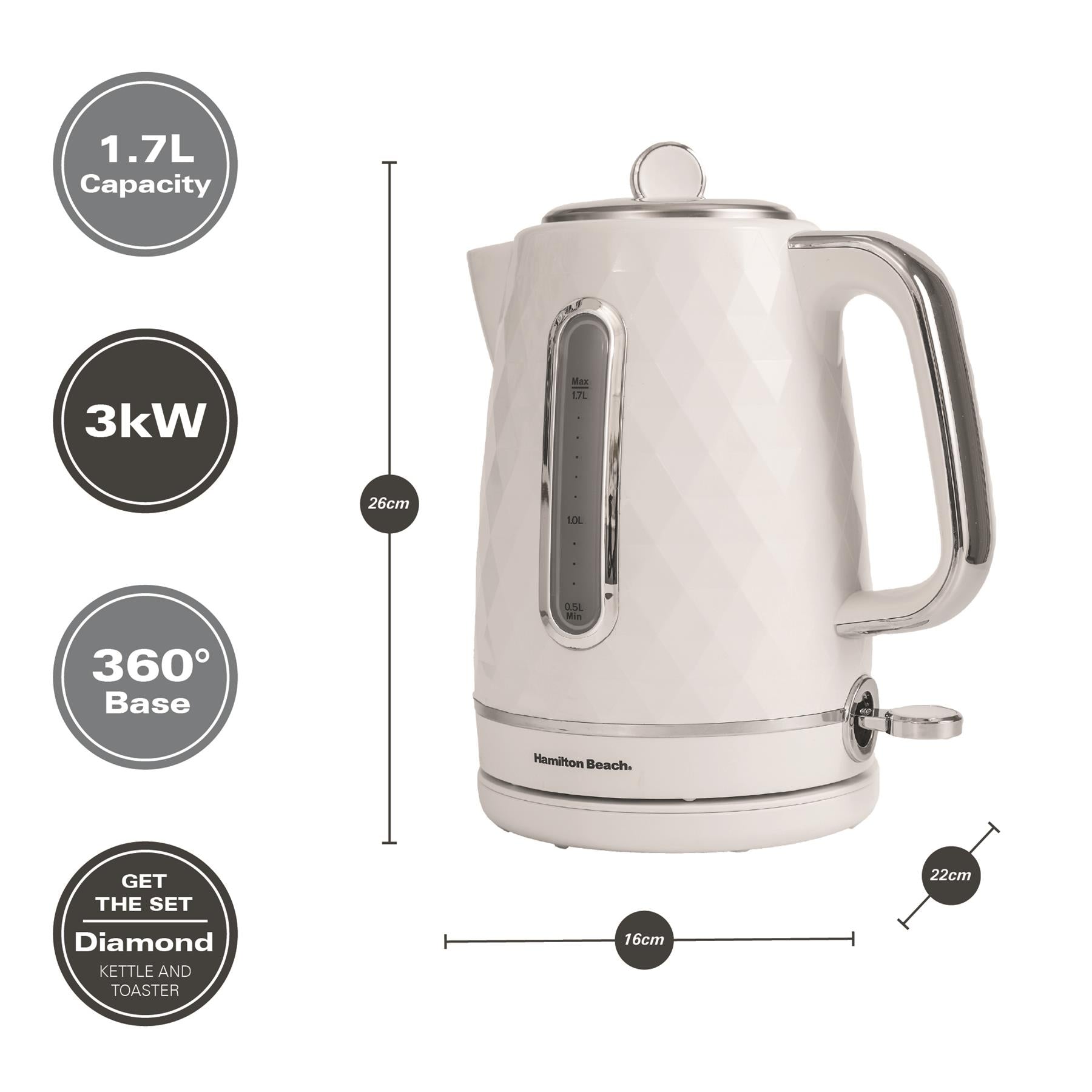 Hamilton Beach Diamond 1.7L Kettle White