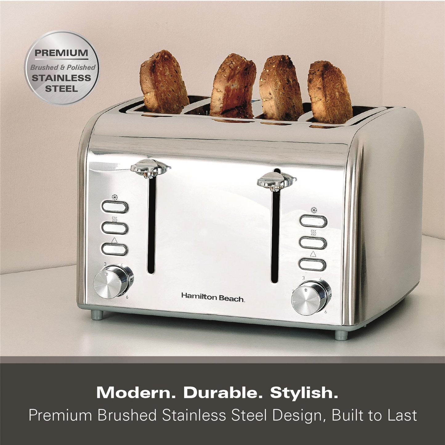Hamilton Beach Rise 4 Slice Brushed & Polished Stainless Steel Toaster