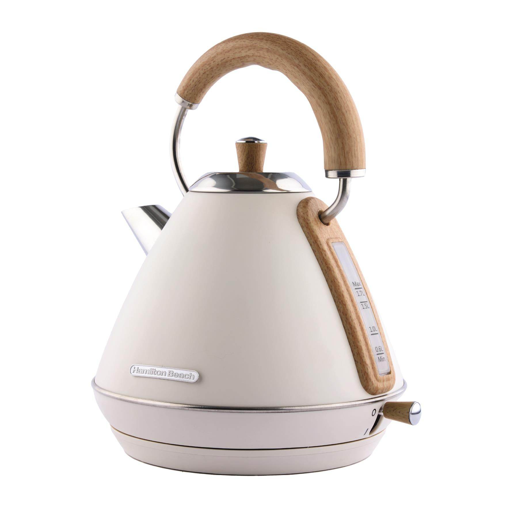 Hamilton Beach Scandi 1.7L Pyramid Kettle - Matte Cream with Wood Effect - Hamilton Beach UK