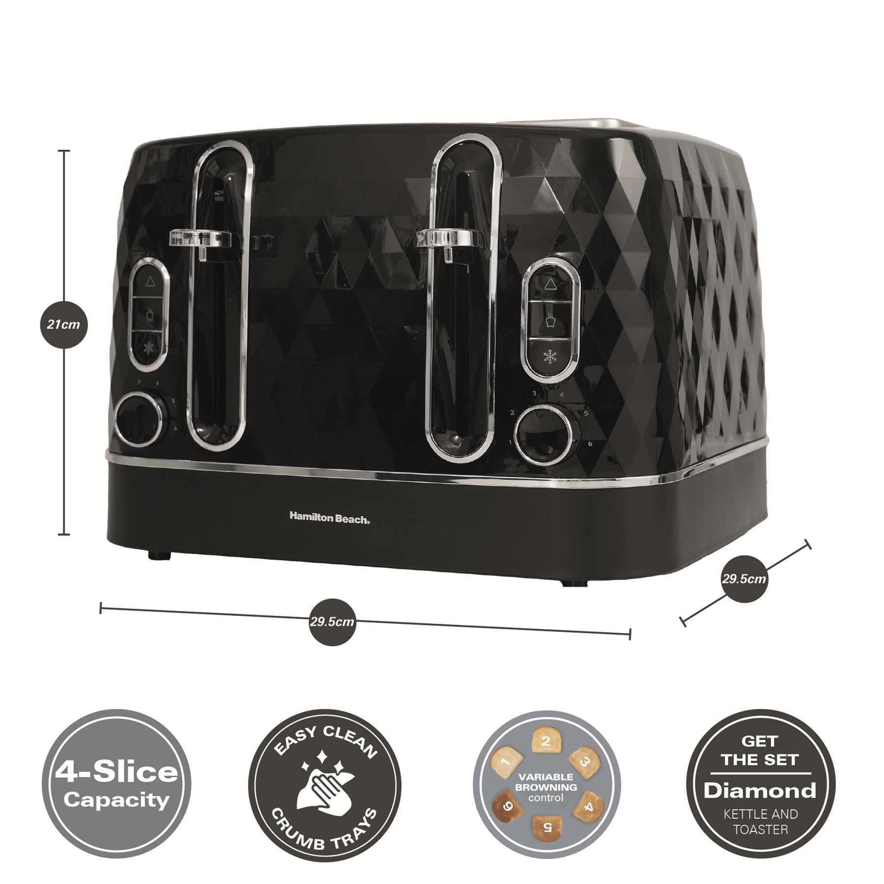Hamilton Beach Diamond Kettle & Toaster Set Black
