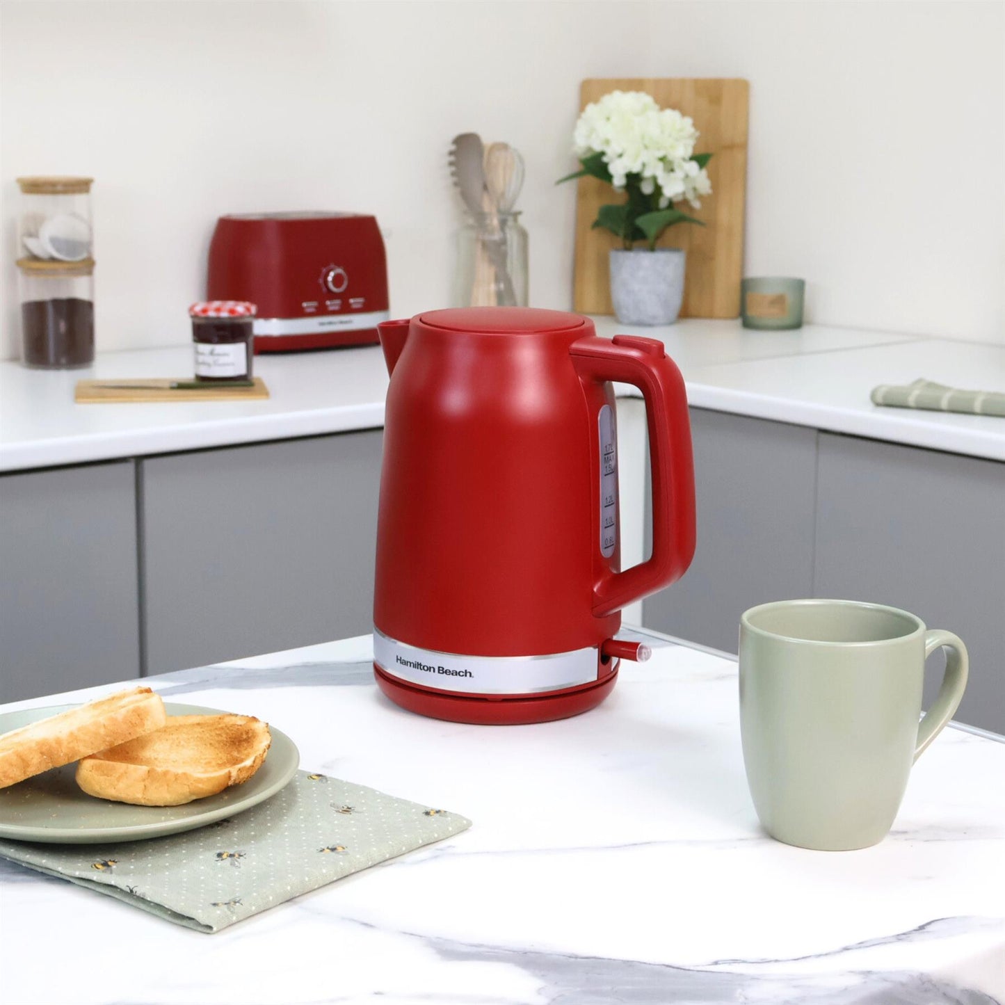 Hamilton Beach Ella Red Kettle, Toaster & Microwave Set