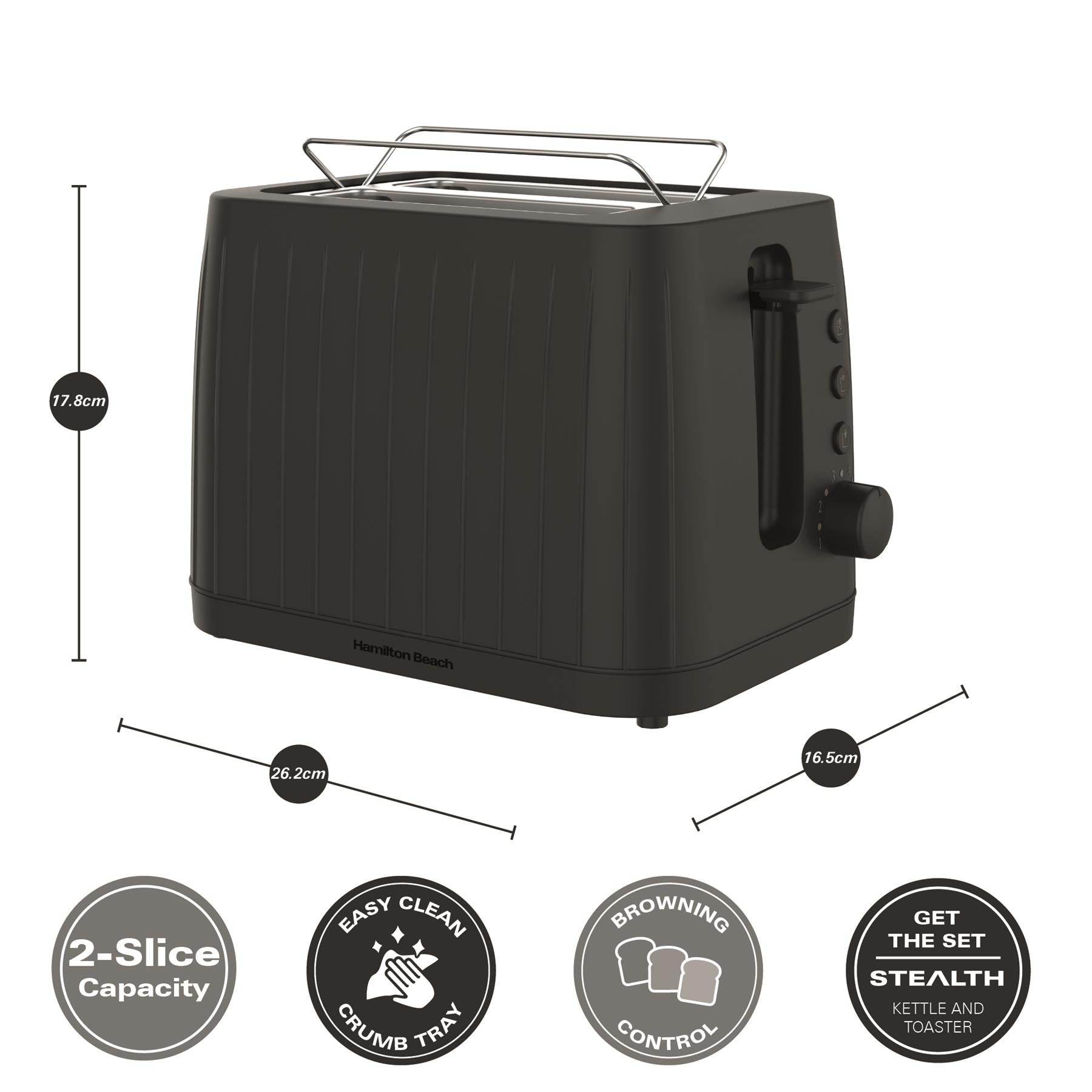 Hamilton Beach Stealth 2 Slice Textured Toaster - Matte Black - Hamilton Beach UK