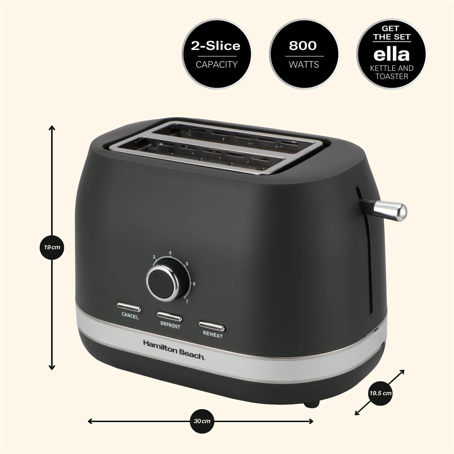 Hamilton Beach Ella 2 Slice Toaster - Matte Charcoal - Hamilton Beach UK
