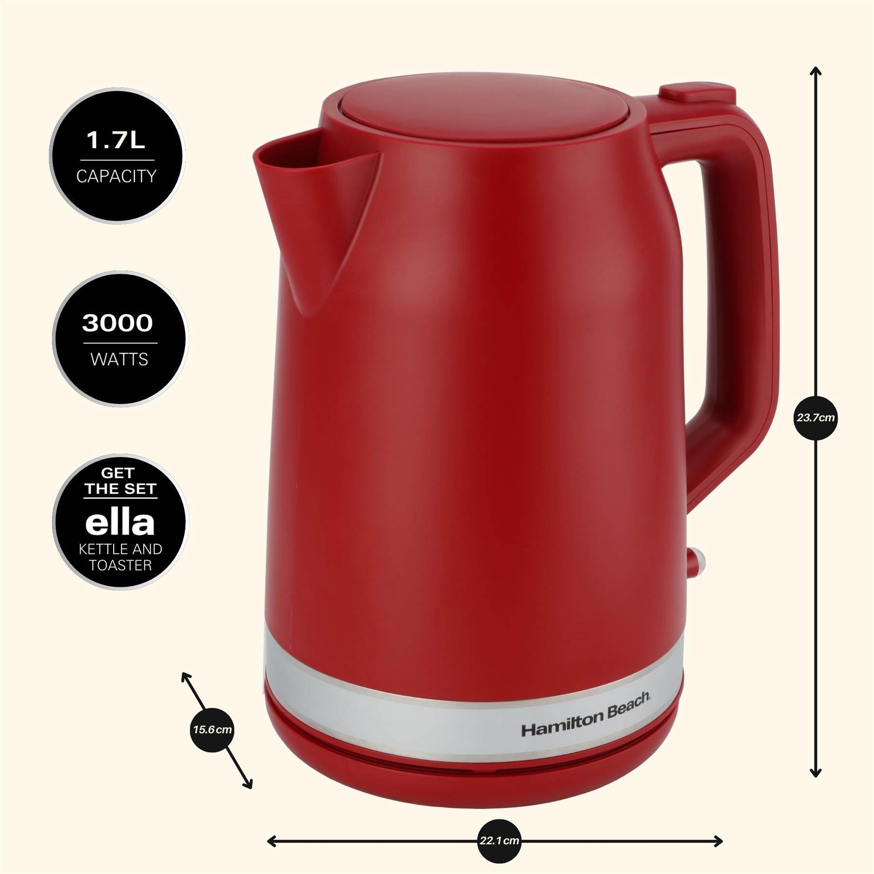Hamilton Beach Ella 1.7L Kettle - Matte Red - Hamilton Beach UK