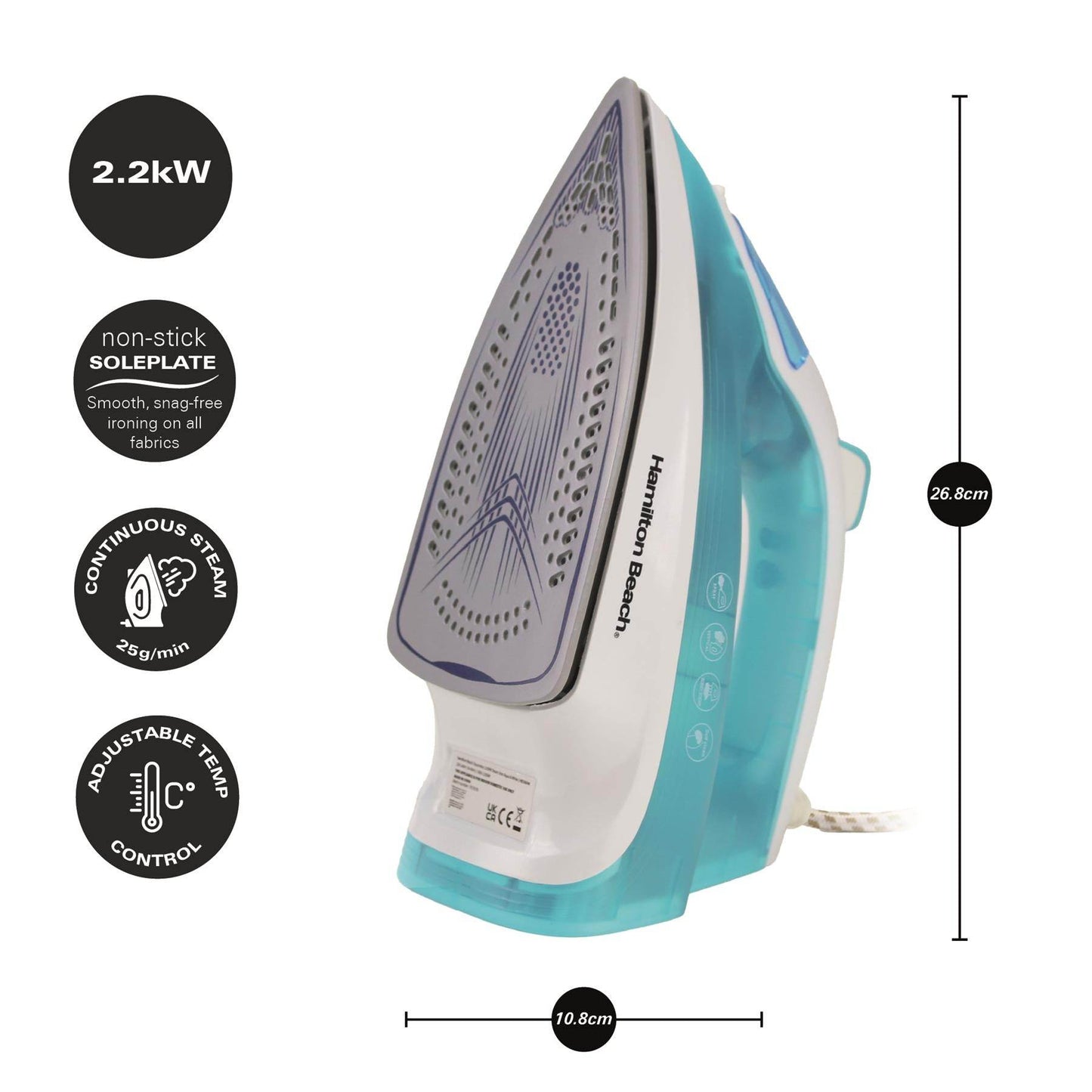 Hamilton Beach SteamMax 2200W Aqua & White Steam Iron