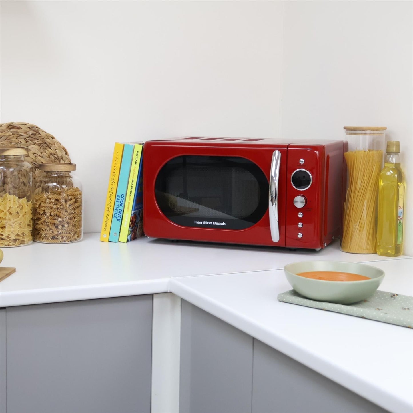 Hamilton Beach Ella Red Kettle, Toaster & Microwave Set