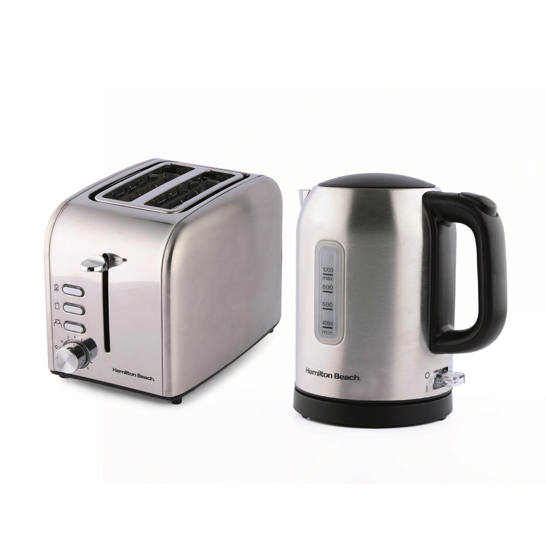 Hamilton Beach Compact 1L Kettle & Rise 2 Slice Toaster Set - Stainless Steel - Hamilton Beach UK