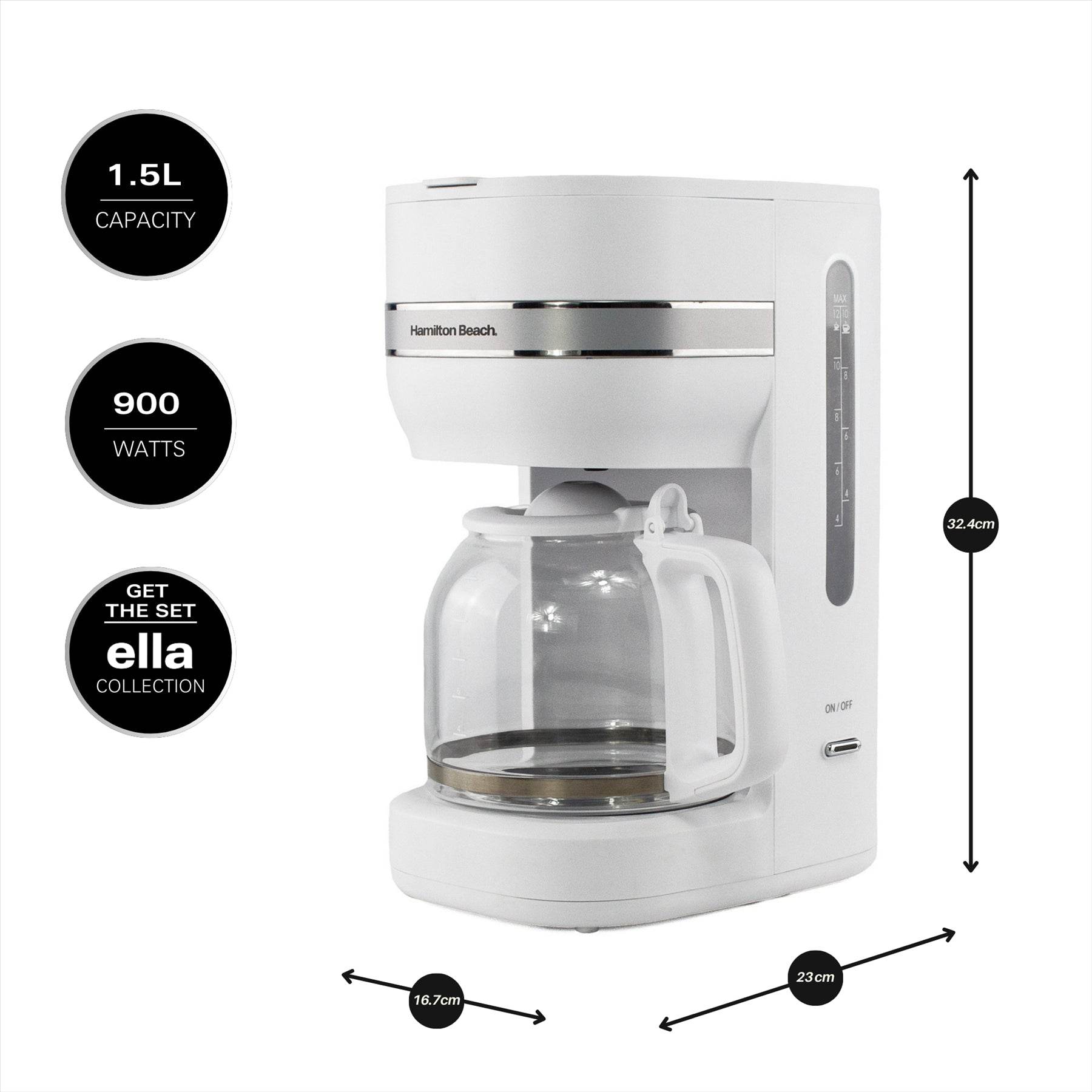 Hamilton Beach Ella 1.5L Filter Coffee Machine - Matte White - Hamilton Beach UK