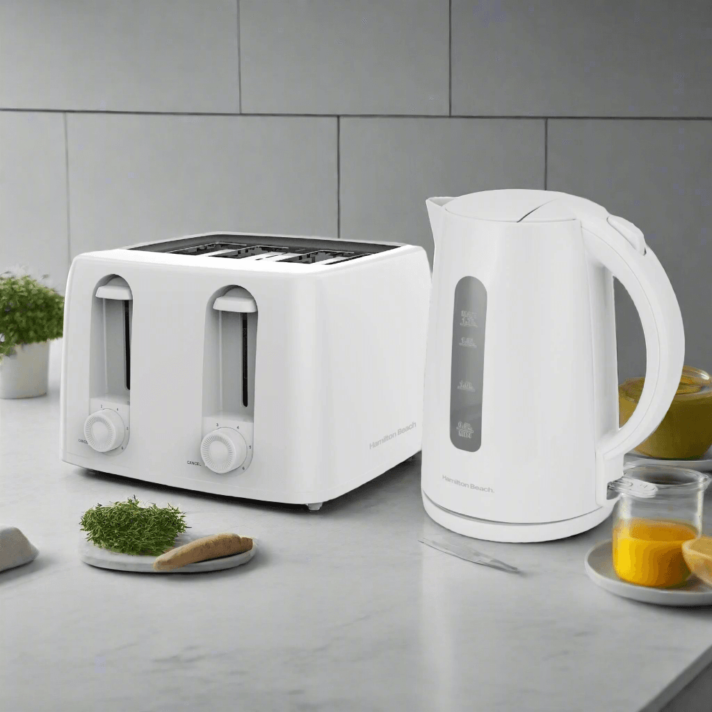 Hamilton Beach Essential Rapid Boil Kettle & 4 Slice Toaster Set - White - Hamilton Beach UK