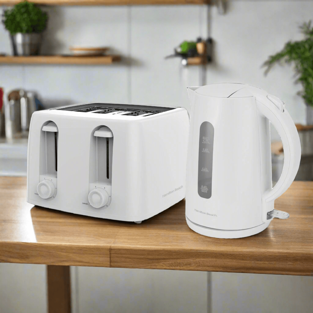Hamilton Beach Essential Rapid Boil Kettle & 4 Slice Toaster Set - White - Hamilton Beach UK