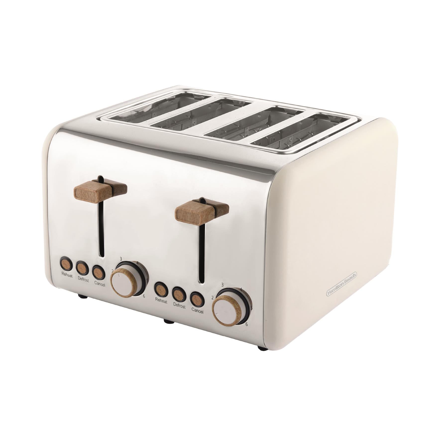 Hamilton Beach Scandi 4 Slice Toaster Matte Cream with Wood Effect