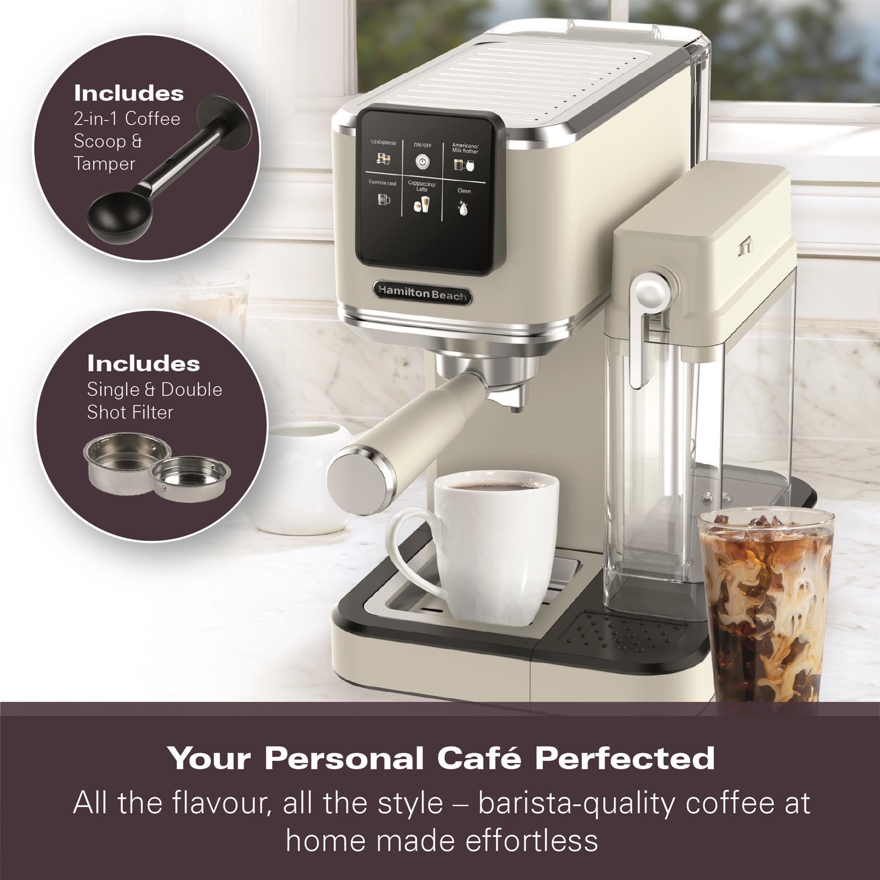 Hamilton Beach BaristaPro+ Touch 8-in-1 Espresso Machine Cream