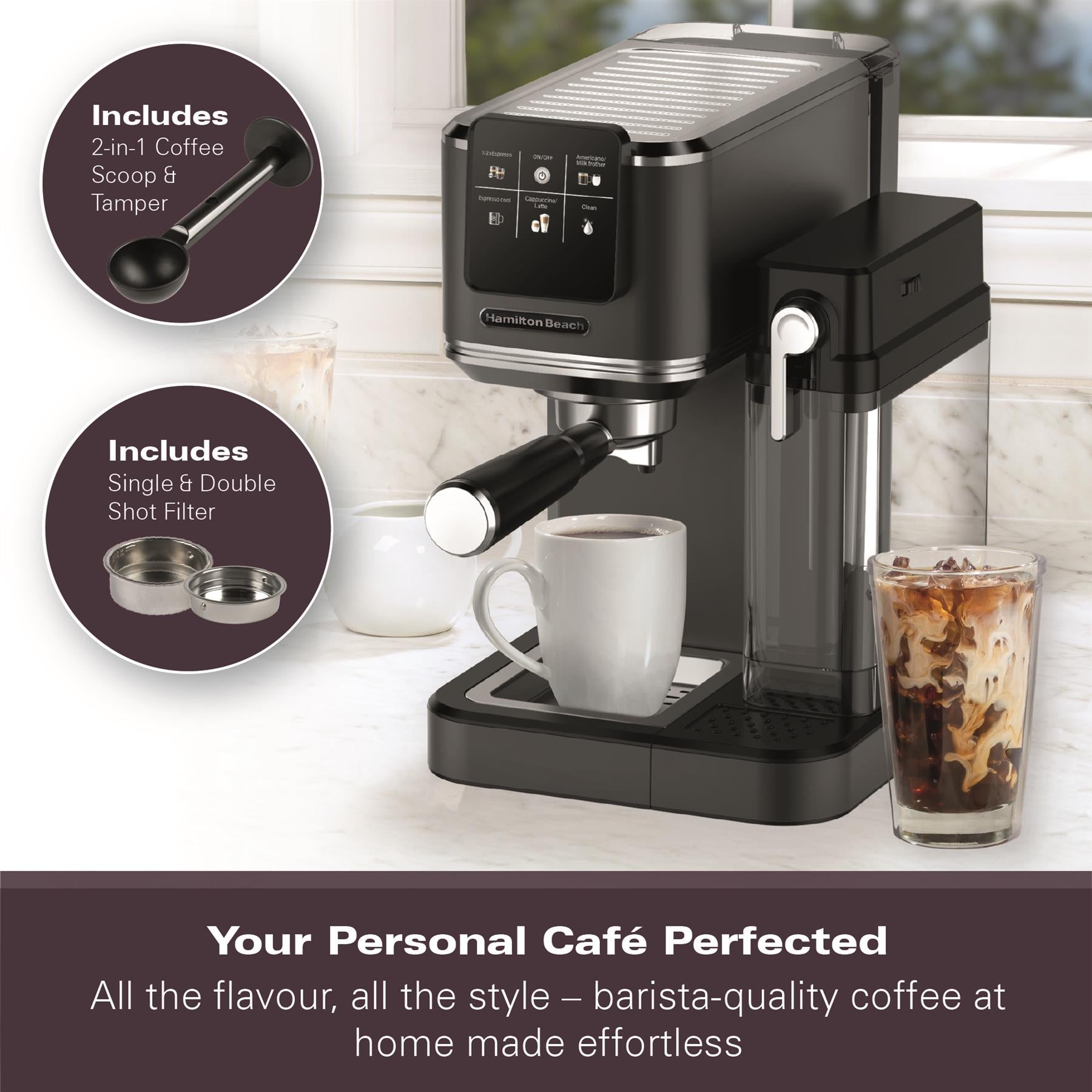 Hamilton Beach BaristaPro+ Touch 8-in-1 Espresso Machine Black