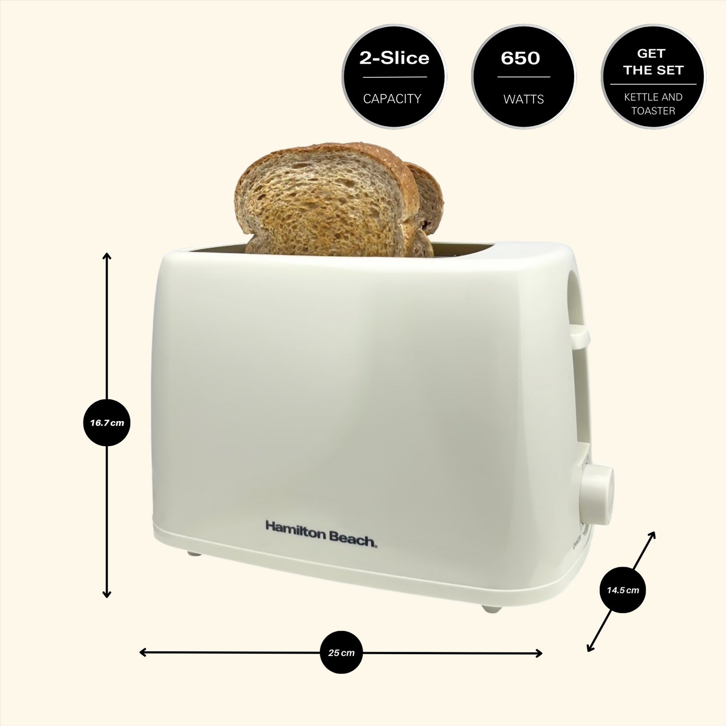 Hamilton Beach Essential 2 Slice Cream Plastic Toaster