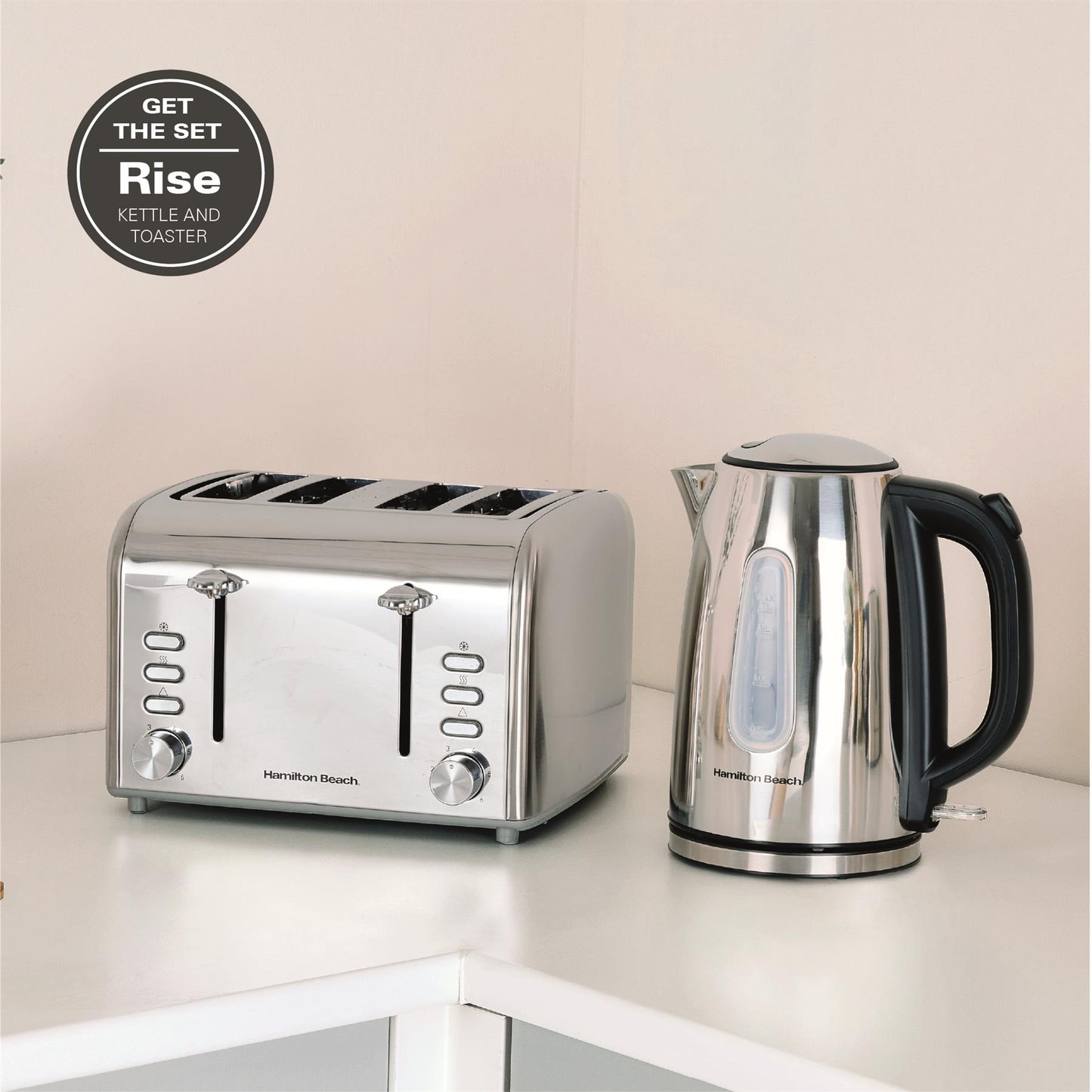 Hamilton Beach Rise Polished Kettle & 4 Slice Toaster Set