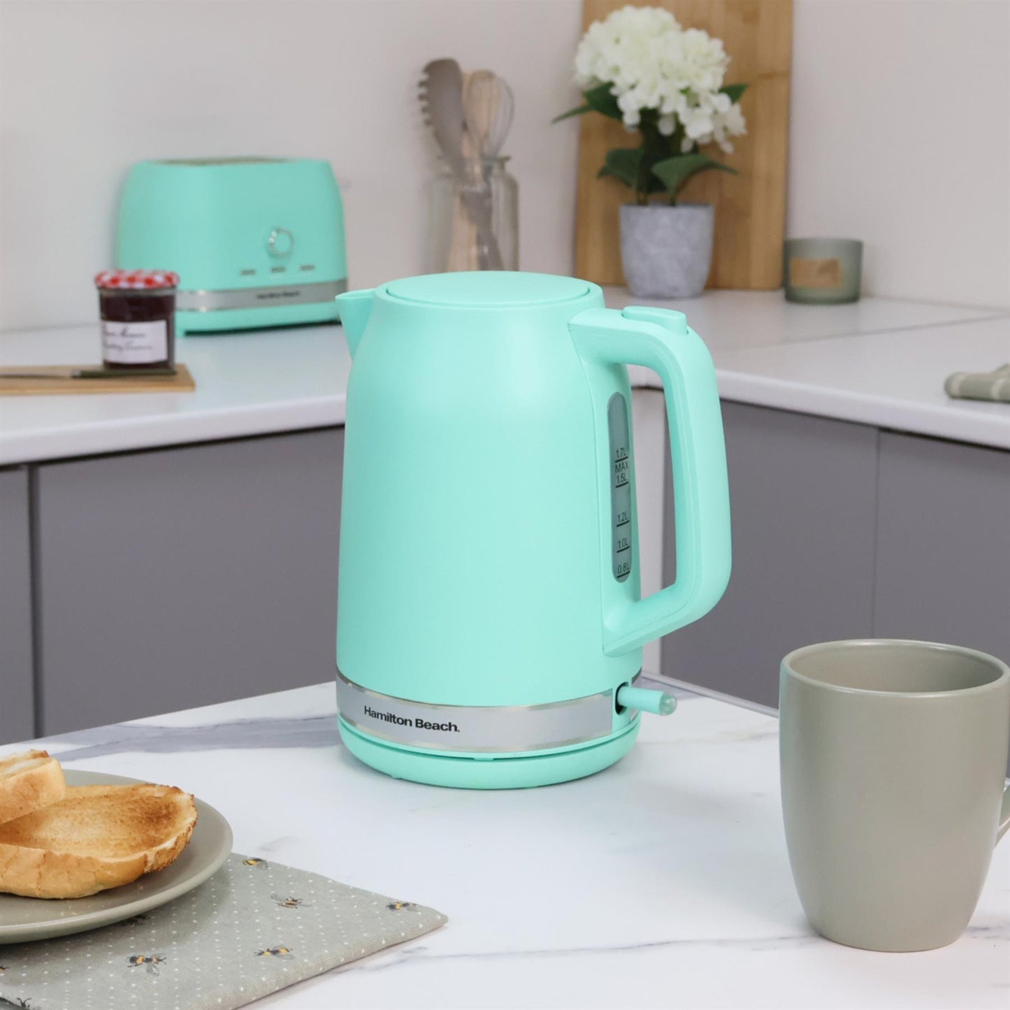 Hamilton Beach Ella Mint Kettle, Toaster & Microwave Set