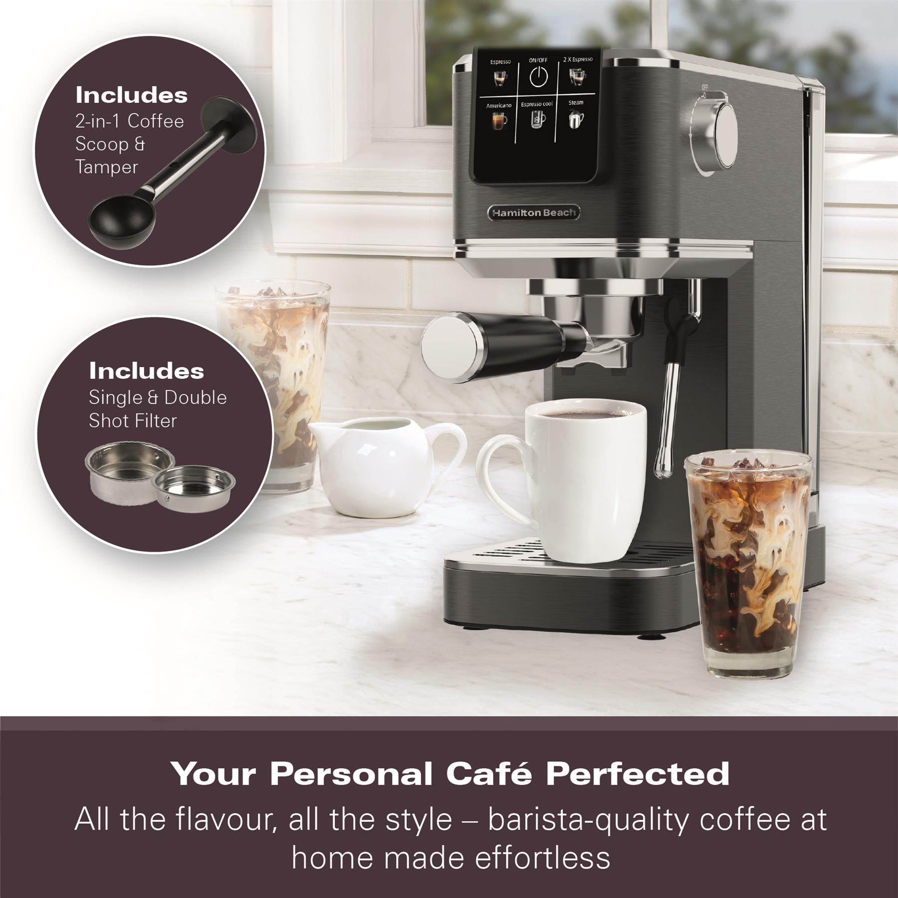 Hamilton Beach BaristaPro Touch 5-in-1 Espresso Machine Black