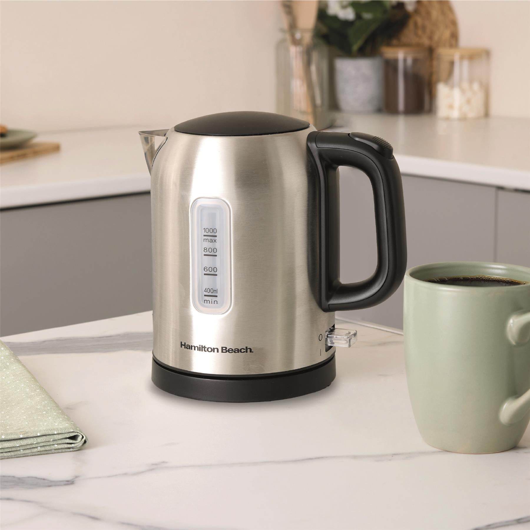Hamilton Beach Compact 1L Kettle - Brushed Stainless Steel - Hamilton Beach UK