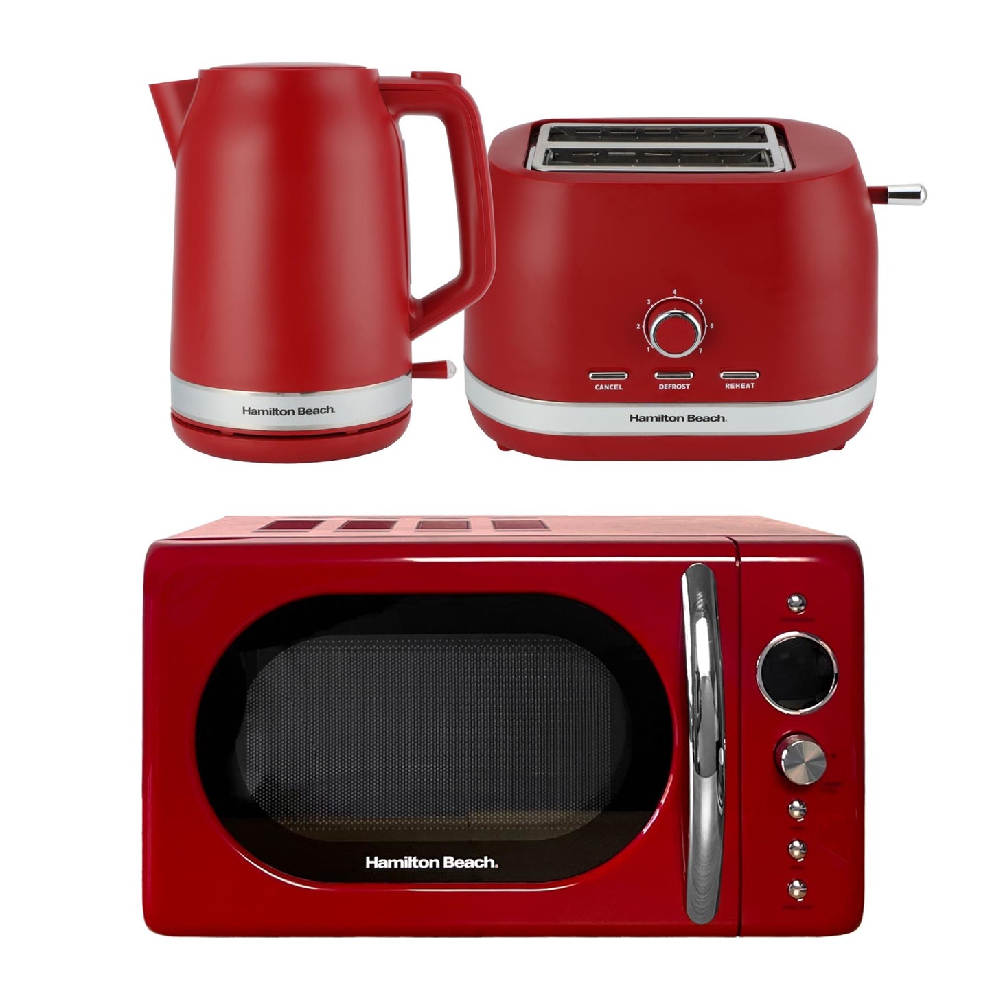 Hamilton Beach Ella Red Kettle, Toaster & Microwave Set