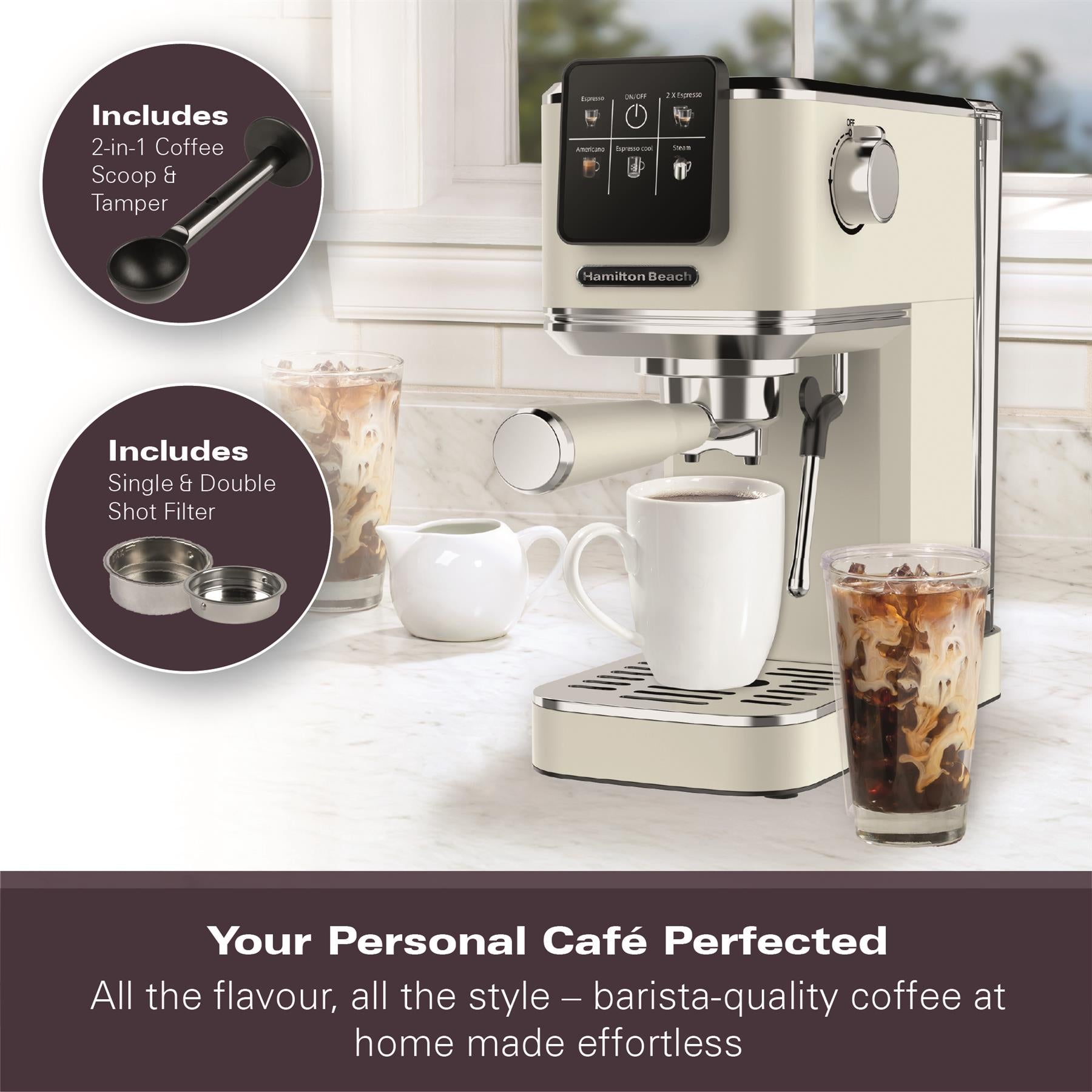 Hamilton Beach BaristaPro Touch 5-in-1 Espresso Machine Cream