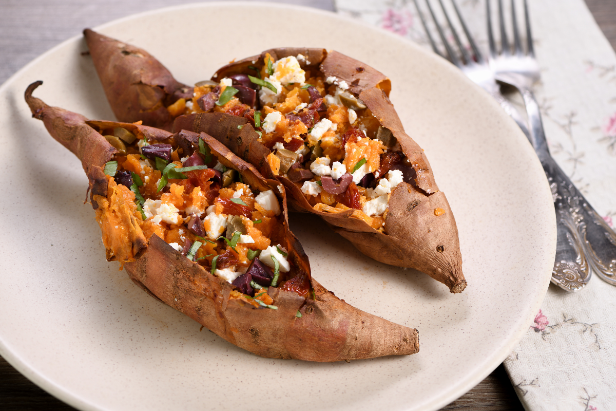 Baked Sweet Potatoes With Steak Fajita Filling