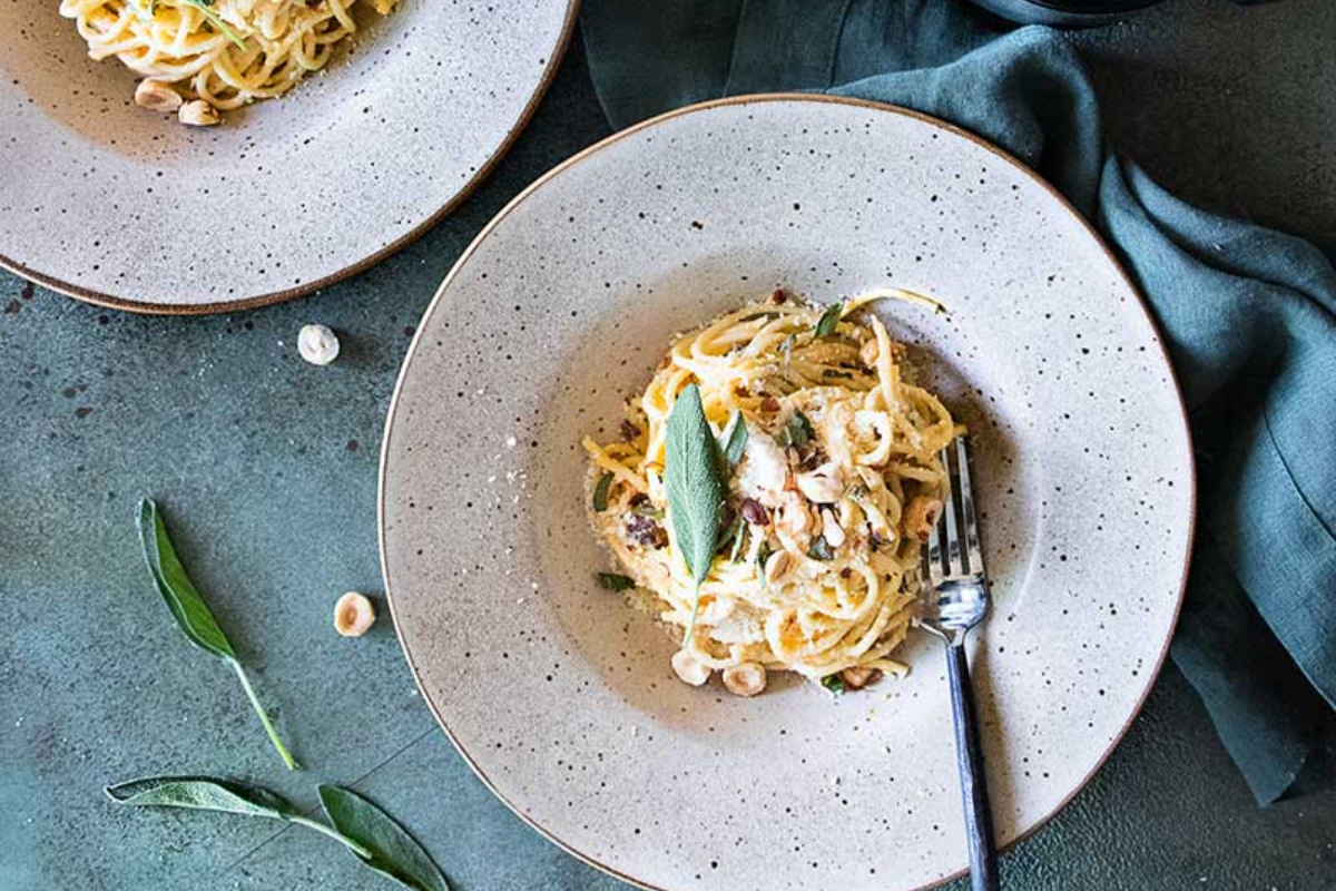 Brown Butter Squash Pasta with Sage and Toasted Hazelnuts