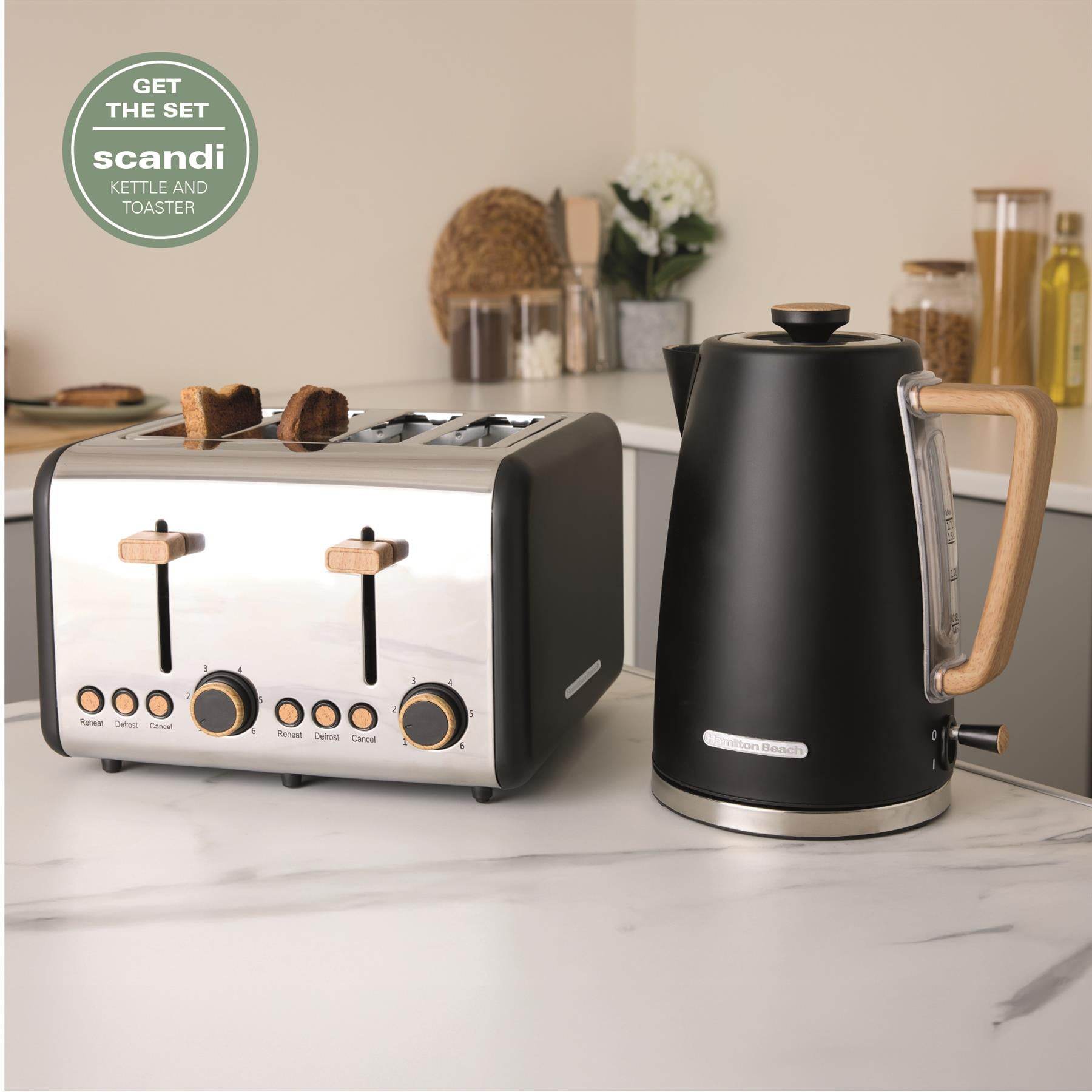 Salter Black And Wood Kettle And Toaster Slice Toaster Matte Black
