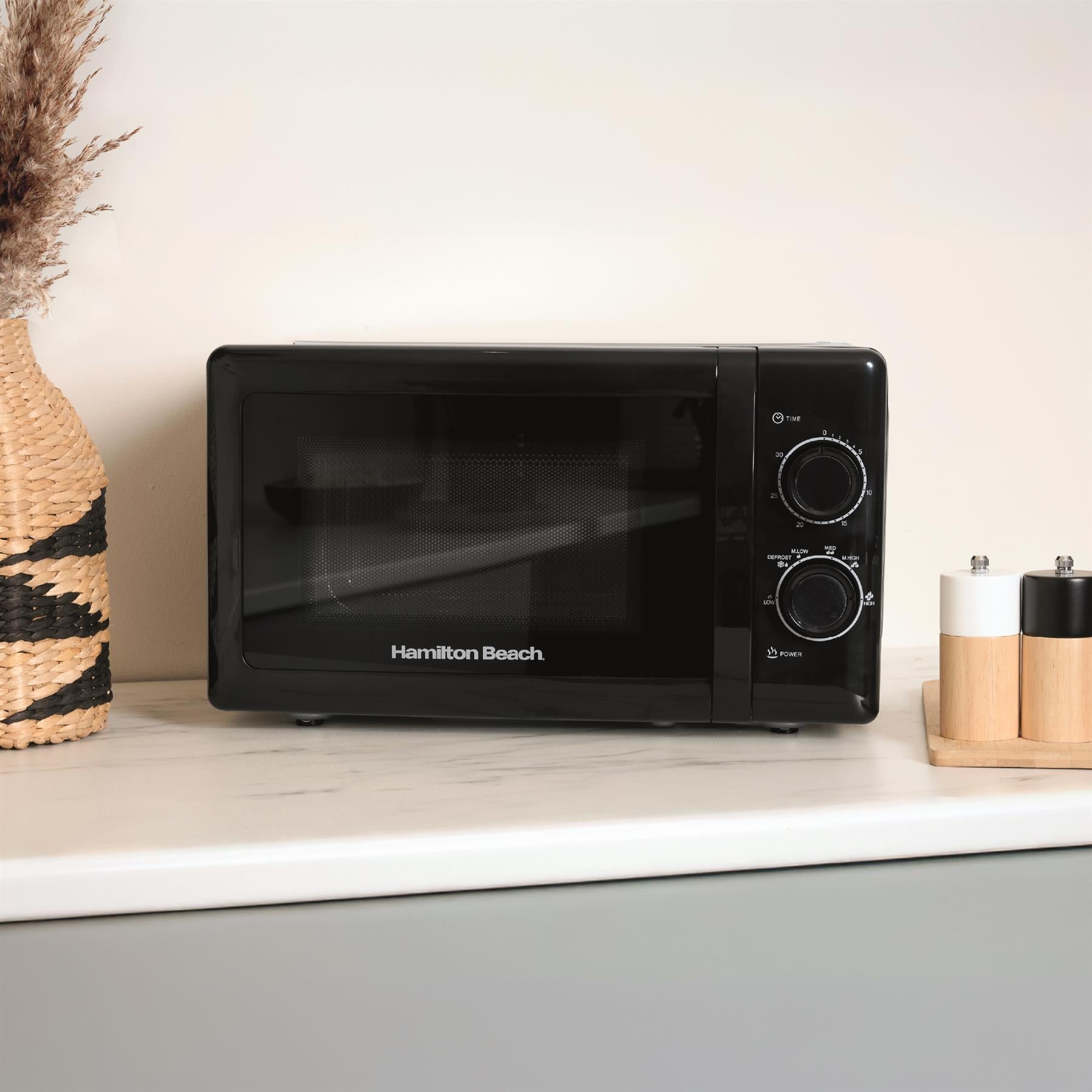 Hamilton Beach 20L Manual Black Microwave With Stainless Steel Cavity