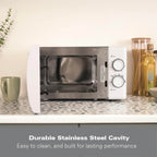 Hamilton Beach 20L Manual White Microwave With Stainless Steel Cavity - Hamilton Beach UK