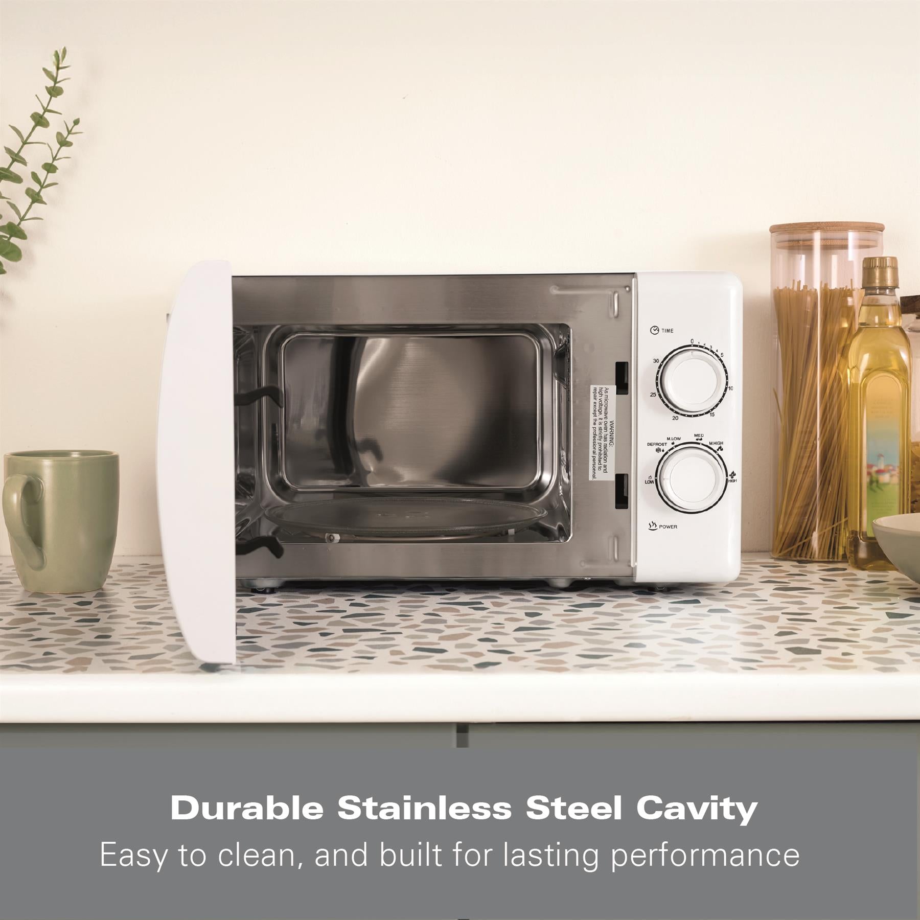 Hamilton Beach 20L Manual White Microwave With Stainless Steel Cavity