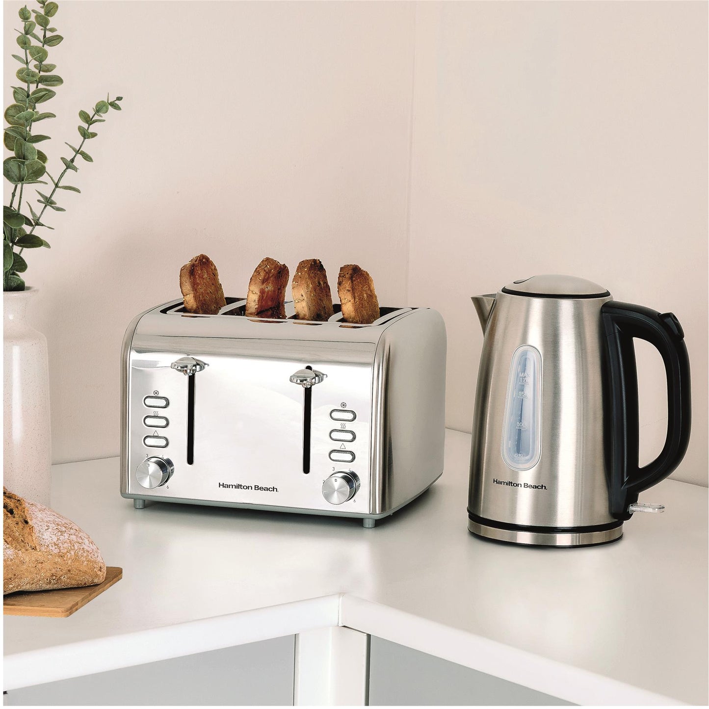 Hamilton Beach Rise Brushed Kettle & 4 Slice Toaster Set