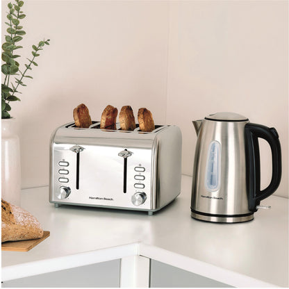 Hamilton Beach Rise Brushed Kettle & 4 Slice Toaster Set