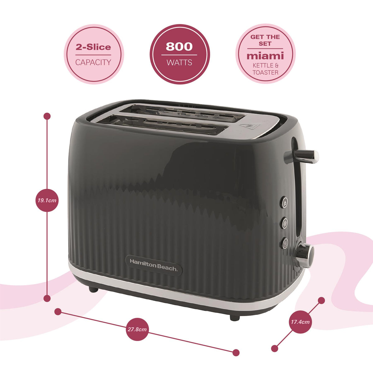Hamilton Beach Miami Kettle, Toaster & Microwave Set - Charcoal Grey