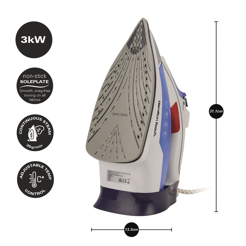 Pro SteamMax 3000W Steam Iron - White & Blue