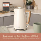 Hamilton Beach Scandi 1.7L Kettle - Matte Cream with Wood Effect - Hamilton Beach UK