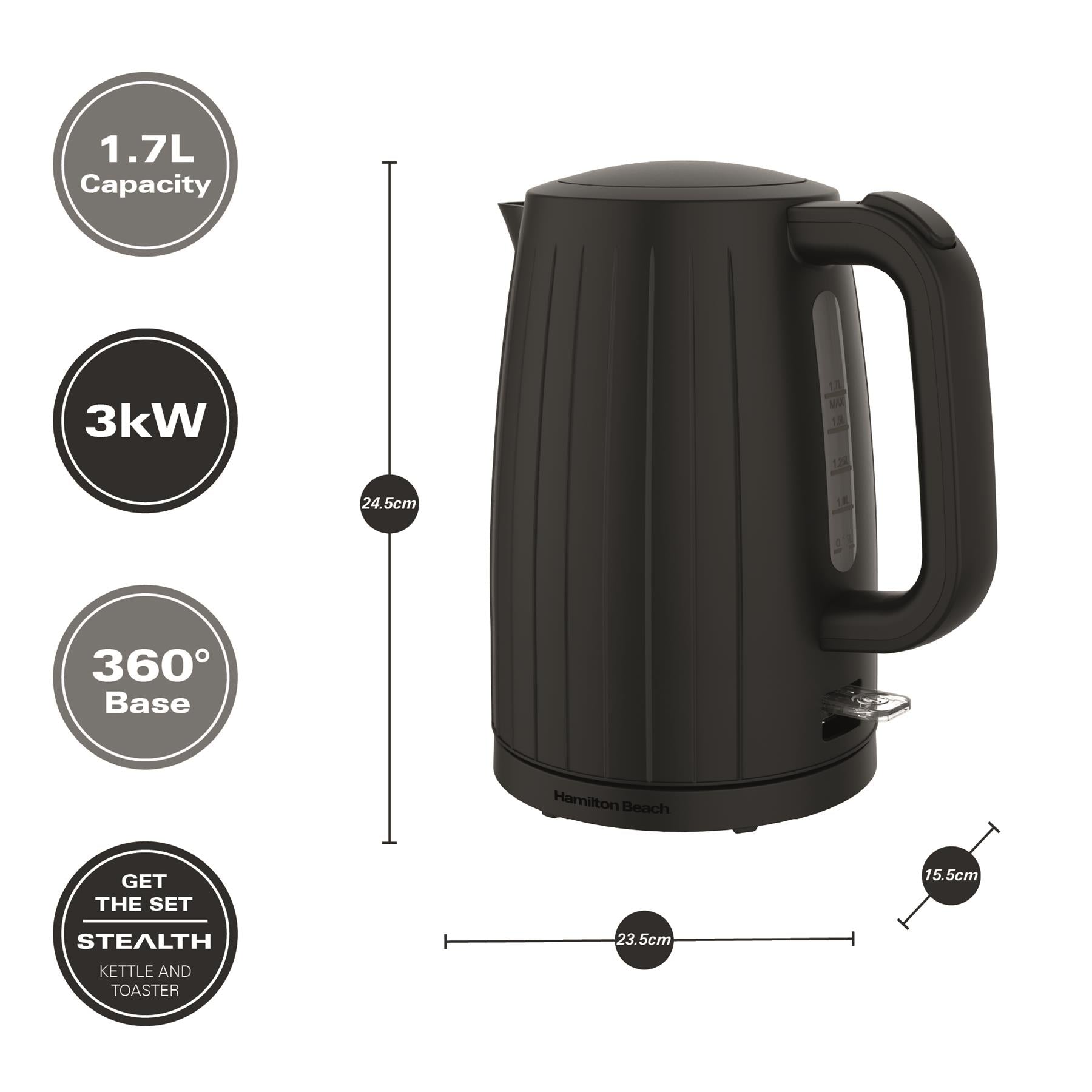 Stealth 1.7L Textured Kettle - Matte Black