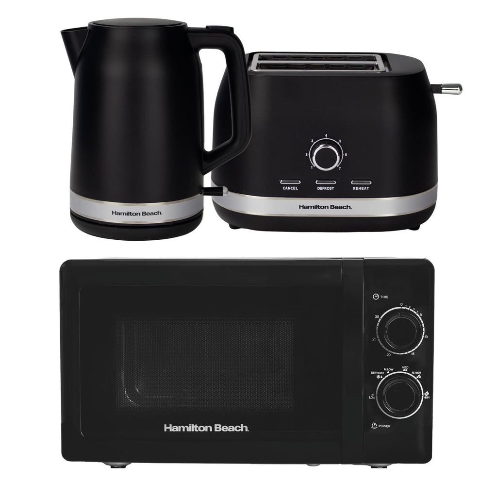 Hamilton Beach Ella Kettle, Toaster & 20L Stainless Steel Cavity Microwave Set - Black