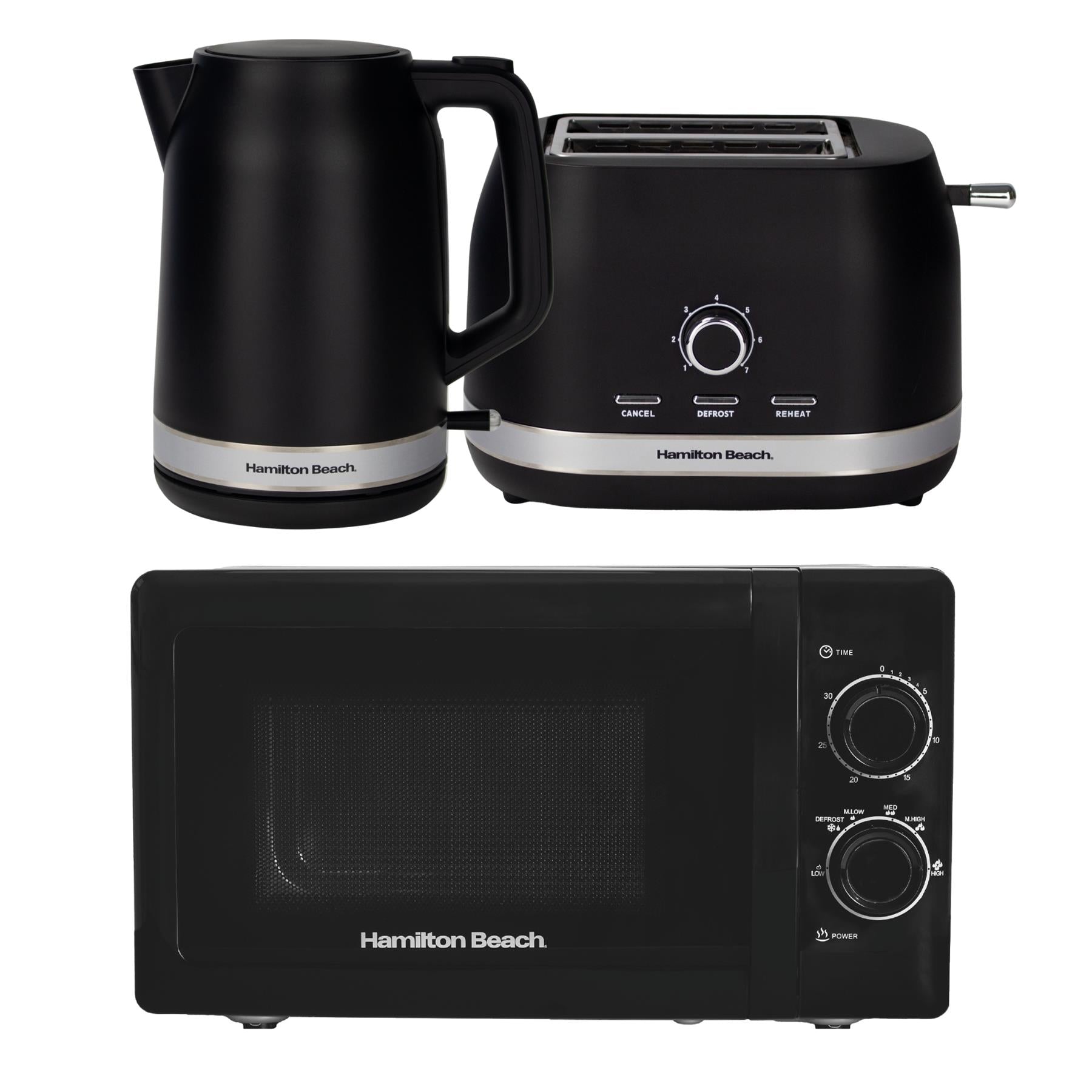Hamilton Beach Ella Kettle, Toaster & 20L Stainless Steel Cavity Microwave Set - Black