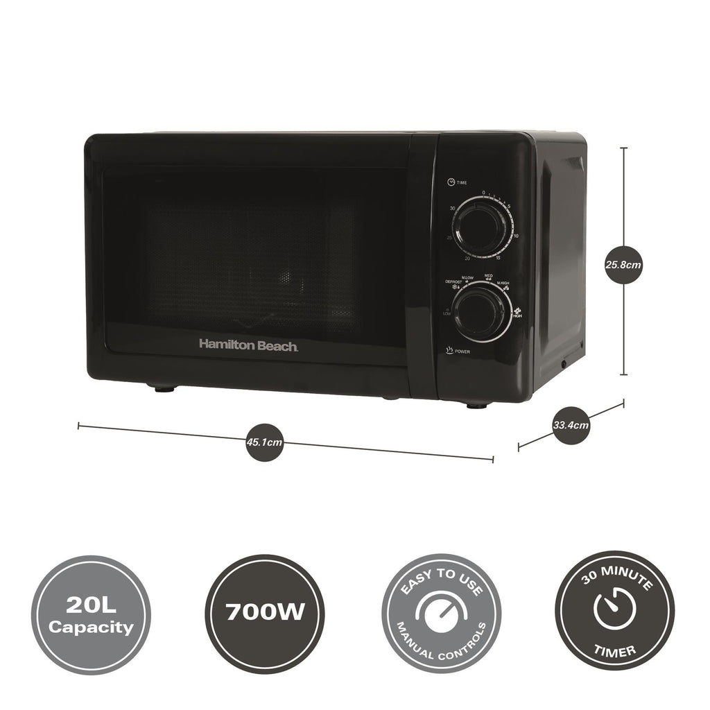 Hamilton Beach 20L Manual Black Microwave With Stainless Steel Cavity