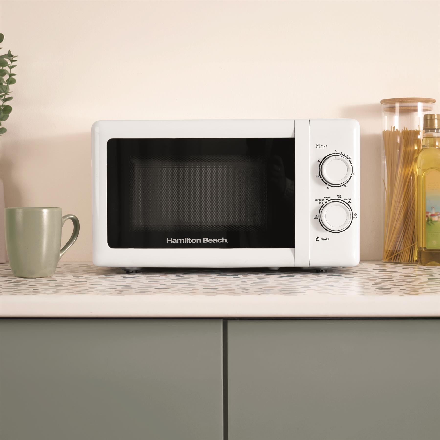 Hamilton Beach 20L Manual White Microwave With Stainless Steel Cavity