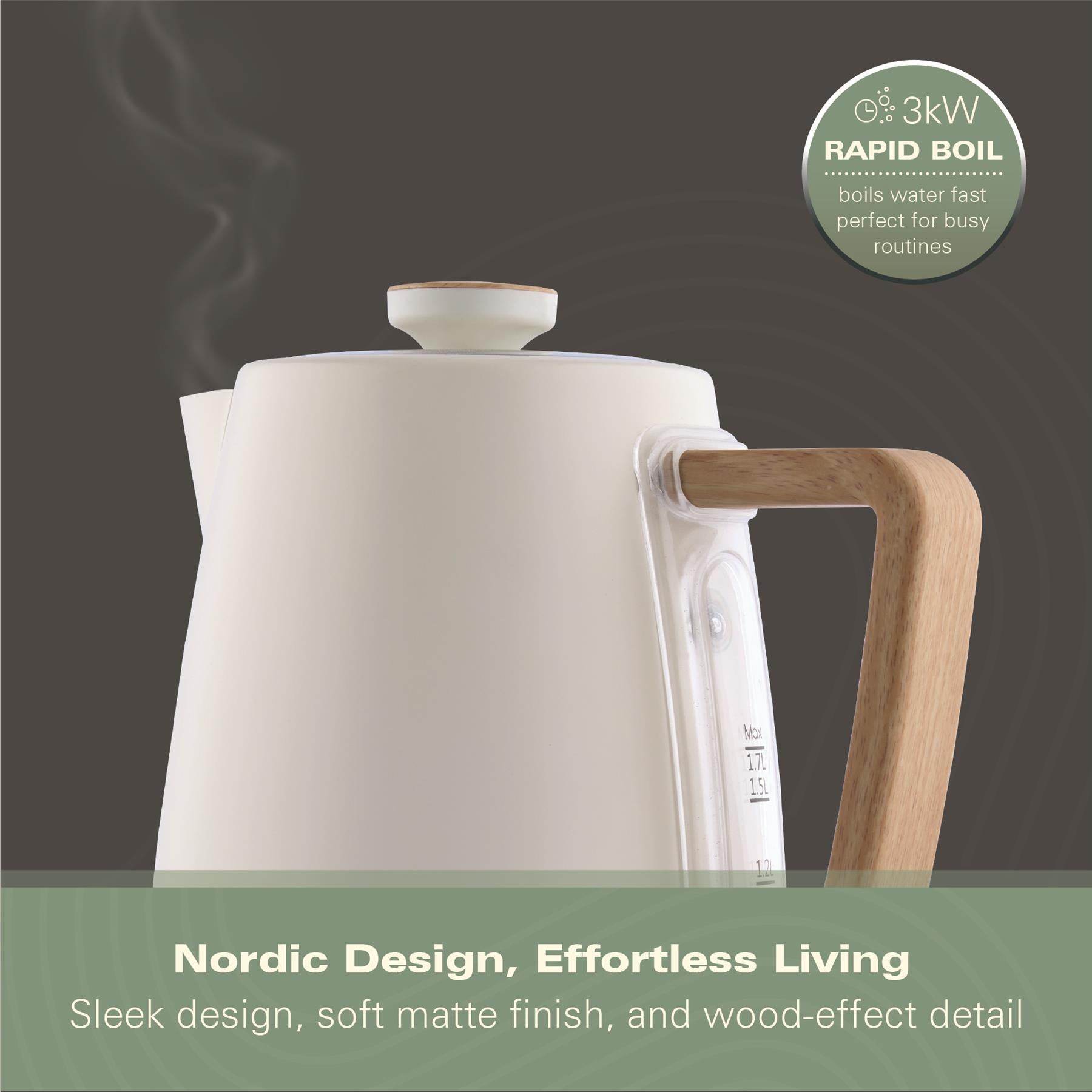 Hamilton Beach Scandi 1.7L Kettle - Matte Cream with Wood Effect - Hamilton Beach UK